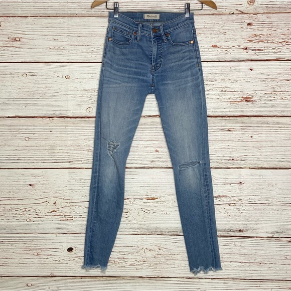 Madewell 9" Mid-Rise Skinny Jeans in Frankie Wash: Torn-Knee Edition Sz 24 - Picture 7 of 14